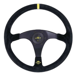 Personal Trophy Steering Wheel - 350 mm -  Black Suede, Black Spokes, Yellow Stitching