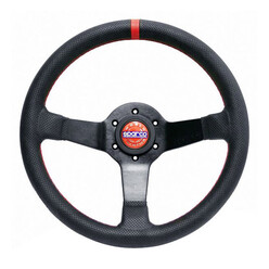 Sparco Champion 330 mm Steering Wheel (65 mm Dish), Black Leather, Black Spokes