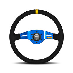 Momo Mod. 03 Steering Wheel (70 mm Dish), Black Suede, Blue Spokes - 35 cm
