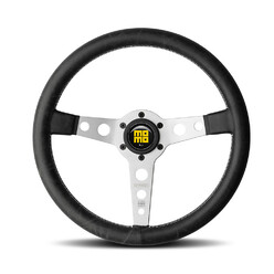 Momo Prototipo Heritage Steering Wheel (39 mm Dish), Black Leather, Aluminium Spokes - 35 cm