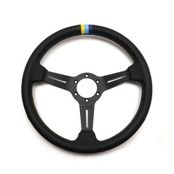 GReddy Sports "Medium Type" Steering Wheel (47 mm Dish), Black Leather, Black Spokes - 340 mm