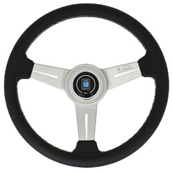 Nardi Classic ND33 Steering Wheel, Black Leather, Satin Spokes, Grey Stitching, 40 mm Dish