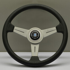 Nardi Classic ND34 Steering Wheel, Black Perforated Leather, Satin Spokes, Grey Stitching, 40 mm Dish