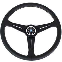 Nardi Classic ND39 Steering Wheel, Black Leather, Black Spokes, Grey Stitching, 30 mm Dish