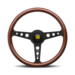 Momo Indy Heritage Steering Wheel (37 mm Dish), Wood, Black Spokes - 35 cm
