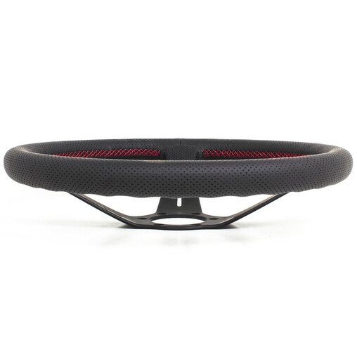 Nardi Deep Corn Steering Wheel, Black Perforated Leather, Black Spokes, Red Stitching, 80 mm Dish, Ø35 cm