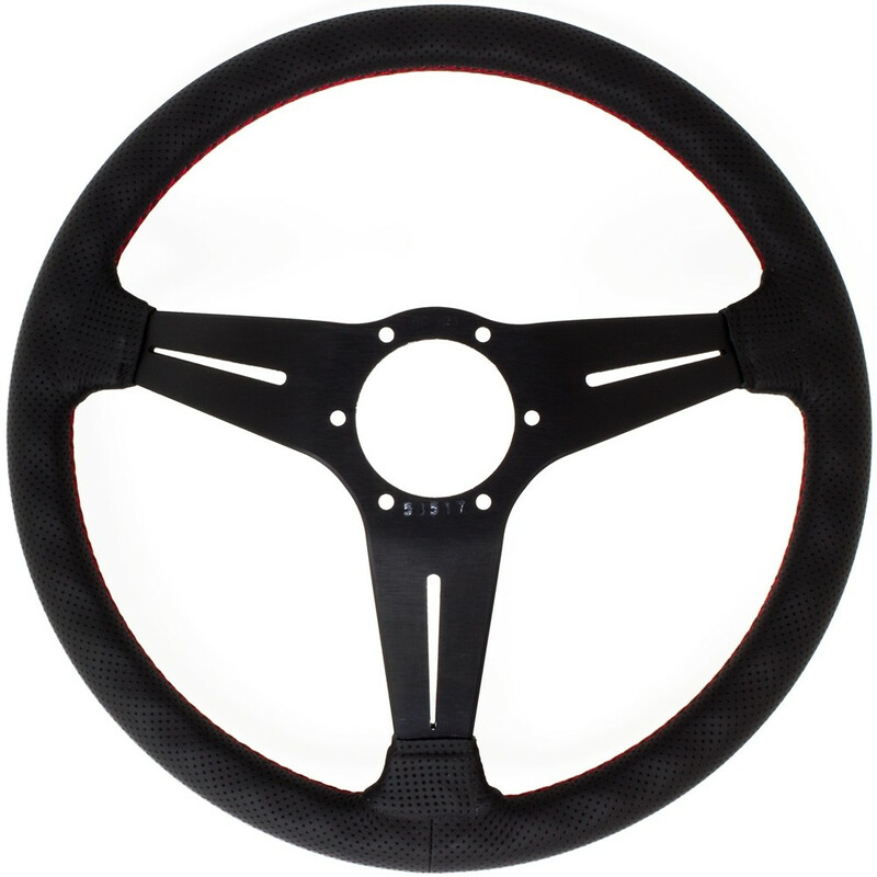 Nardi Deep Corn Steering Wheel, Black Perforated Leather, Black Spokes, Red  Stitching, 80 mm Dish, Ø35 cm 6069.35.2093