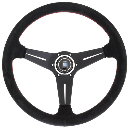 Nardi Deep Corn Steering Wheel, Suede, Black Spokes, Red Stitching, 75 mm Dish, Ø35 cm