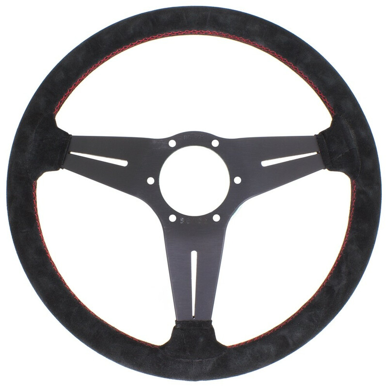 Nardi Deep Corn Steering Wheel, Suede, Black Spokes, Red Stitching, 75 mm Dish, Ø35 cm