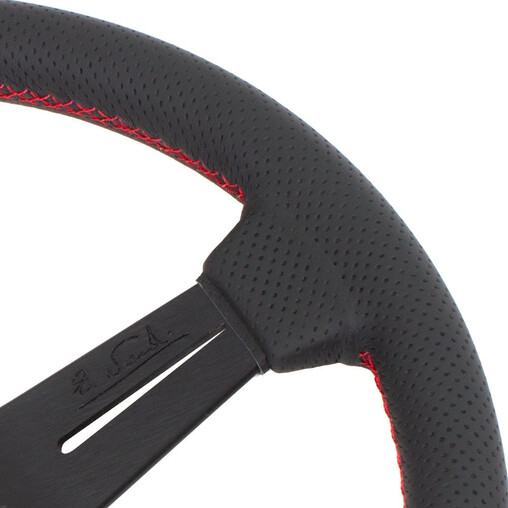 Nardi Classic ND33 Steering Wheel, Black Perforated Leather, Black Spokes, Red Stitching, 25 mm Dish