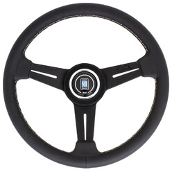 Nardi Classic ND33 Steering Wheel, Black Leather, Black Spokes, Grey Stitching, 40 mm Dish