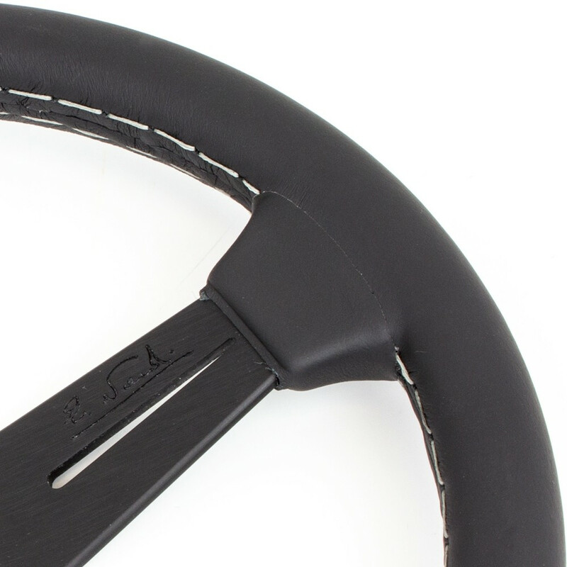 Nardi Classic ND33 Steering Wheel, Black Leather, Black Spokes, Grey Stitching, 40 mm Dish