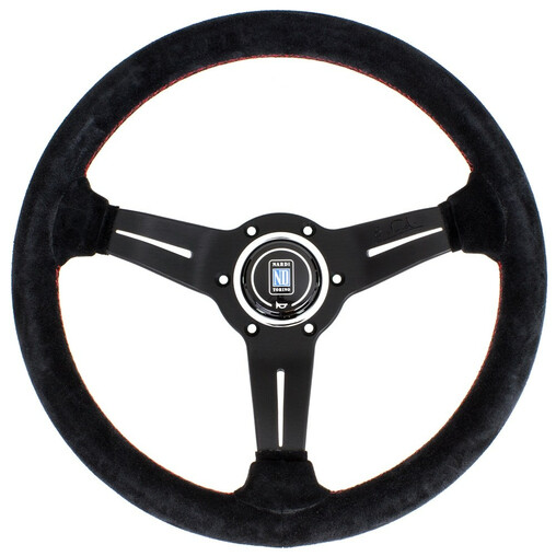 Nardi Deep Corn Steering Wheel, Suede, Black Spokes, Red Stitching, 50 mm Dish, Ø33 cm