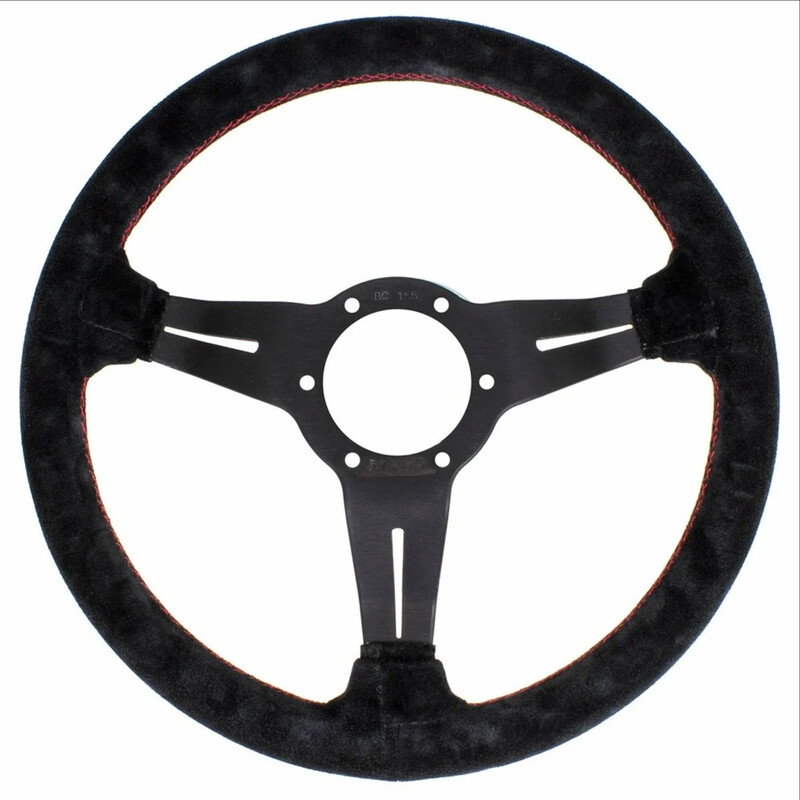 Nardi Deep Corn Steering Wheel, Suede, Black Spokes, Red Stitching, 50 mm Dish, Ø33 cm