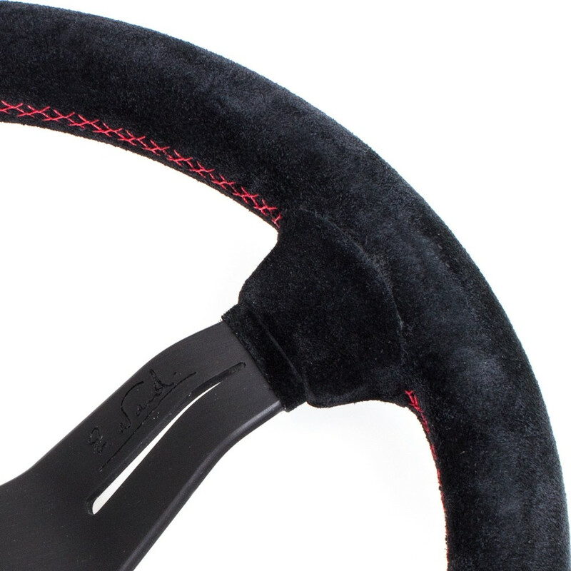 Nardi Deep Corn Steering Wheel, Suede, Black Spokes, Red Stitching, 50 mm Dish, Ø33 cm