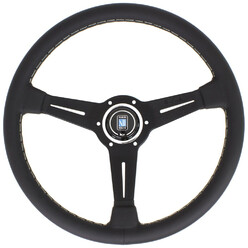 Nardi Classic ND36 Steering Wheel, Black Leather, Black Spokes, Grey Stitching, 40 mm Dish