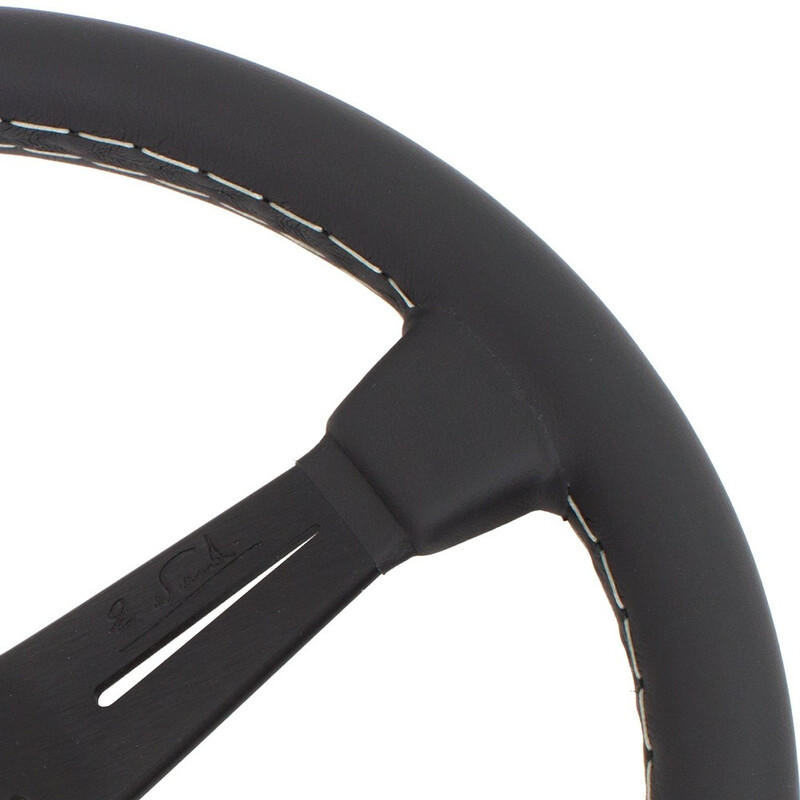 Nardi Classic ND36 Steering Wheel, Black Leather, Black Spokes, Grey Stitching, 40 mm Dish