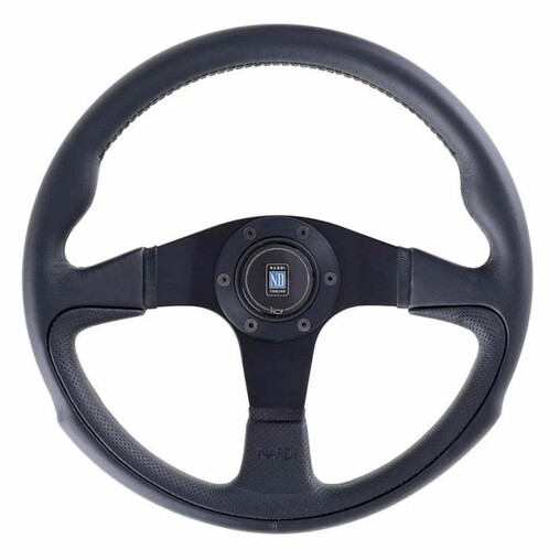 Nardi Challenge Steering Wheel, Black Leather, Black Spokes, Black Stitching, 45 mm Dish, Ø35 cm