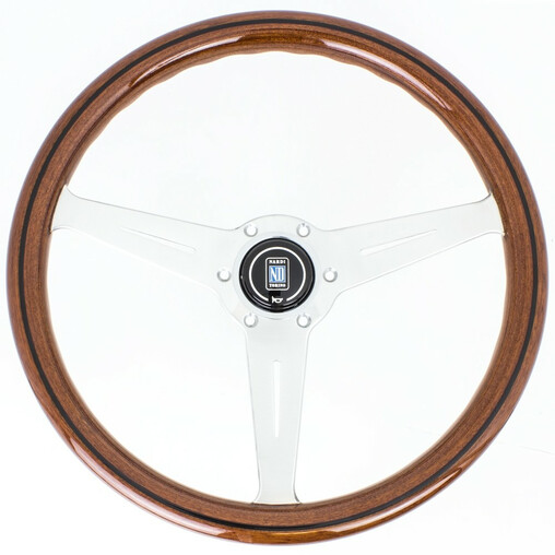 Nardi Classic ND36 Steering Wheel, Wood, Black Inlay, Chrome Spokes, 40 mm Dish