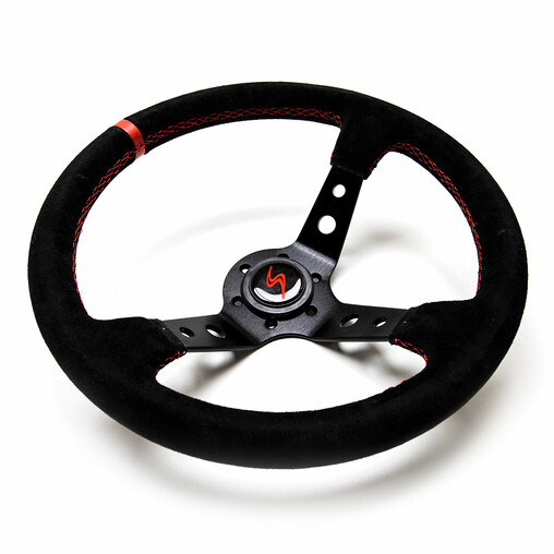DriftShop Steering Wheel (90 mm Dish), Black Suede, Black Spokes