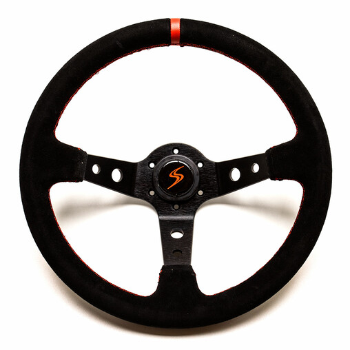 DriftShop Steering Wheel (90 mm Dish), Black Suede, Black Spokes