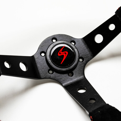 DriftShop Steering Wheel (90 mm Dish), Black Suede, Black Spokes