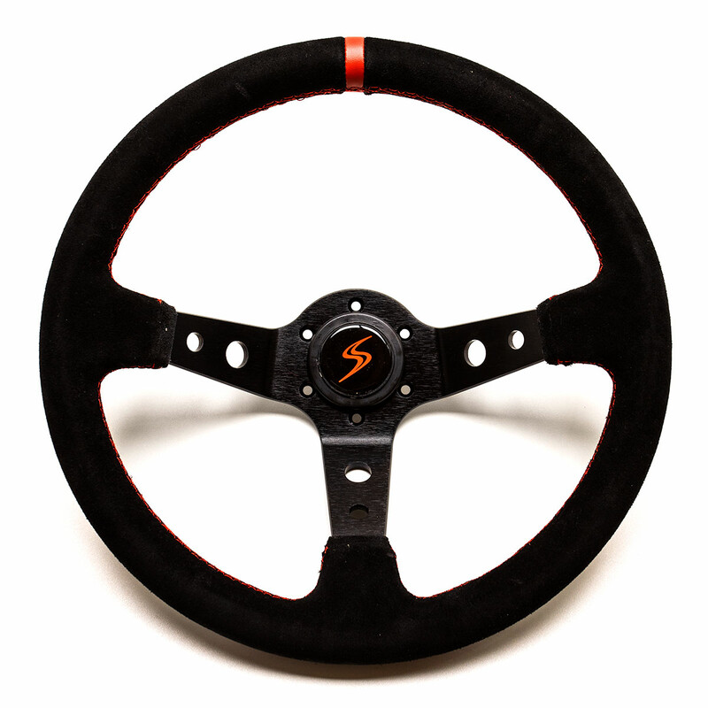 DriftShop Steering Wheel (90 mm Dish), Black Suede, Black Spokes