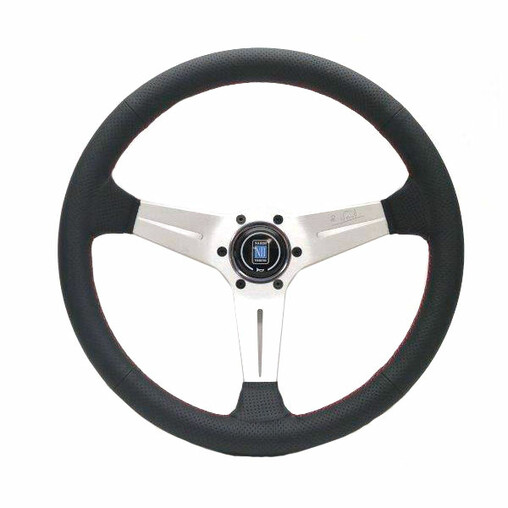 Nardi Deep Corn Steering Wheel, Black Perforated Leather, Satin Spokes, Red Stitching, 75 mm Dish, Ø35 cm