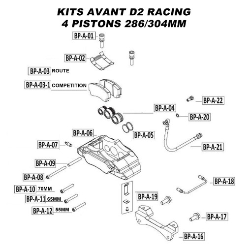 Spare Parts for D2 Racing Front Brake Kits - 4 Pistons 286/304 mm