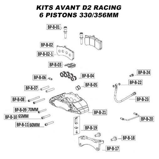 Spare Parts for D2 Racing Front Brake Kits - 6 Pistons 330/356 mm