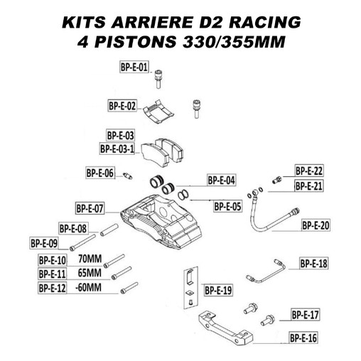 Spare Parts for D2 Racing Rear Brake Kits - 4 Pistons 330/355 mm
