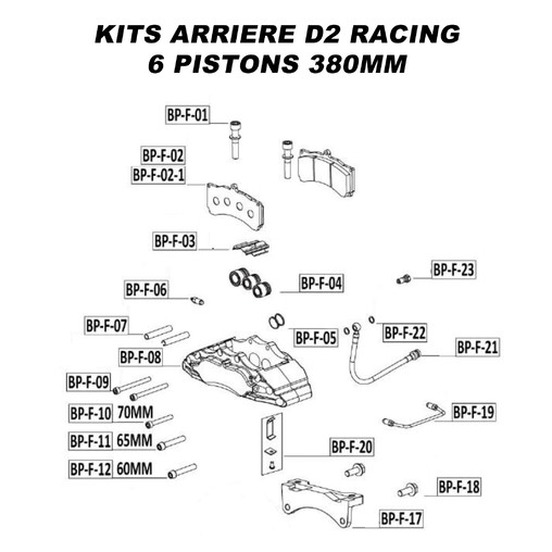 Spare Parts for D2 Racing Rear Brake Kits - 6 Pistons 380 mm