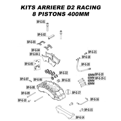 Spare Parts for D2 Racing Rear Brake Kits - 8 Pistons 400 mm