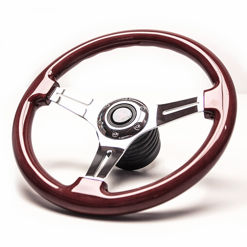 DriftShop Steering Wheel, Wood, Chrome Spokes
