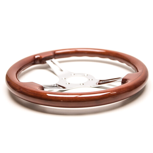 DriftShop Steering Wheel, Wood, Chrome Spokes