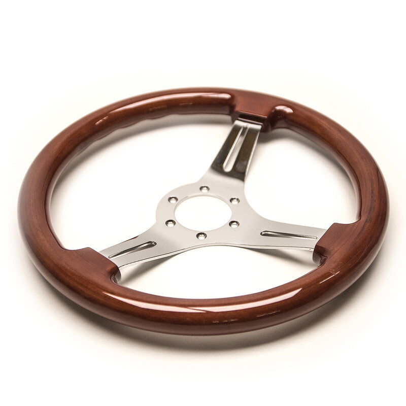 DriftShop Steering Wheel, Wood, Chrome Spokes