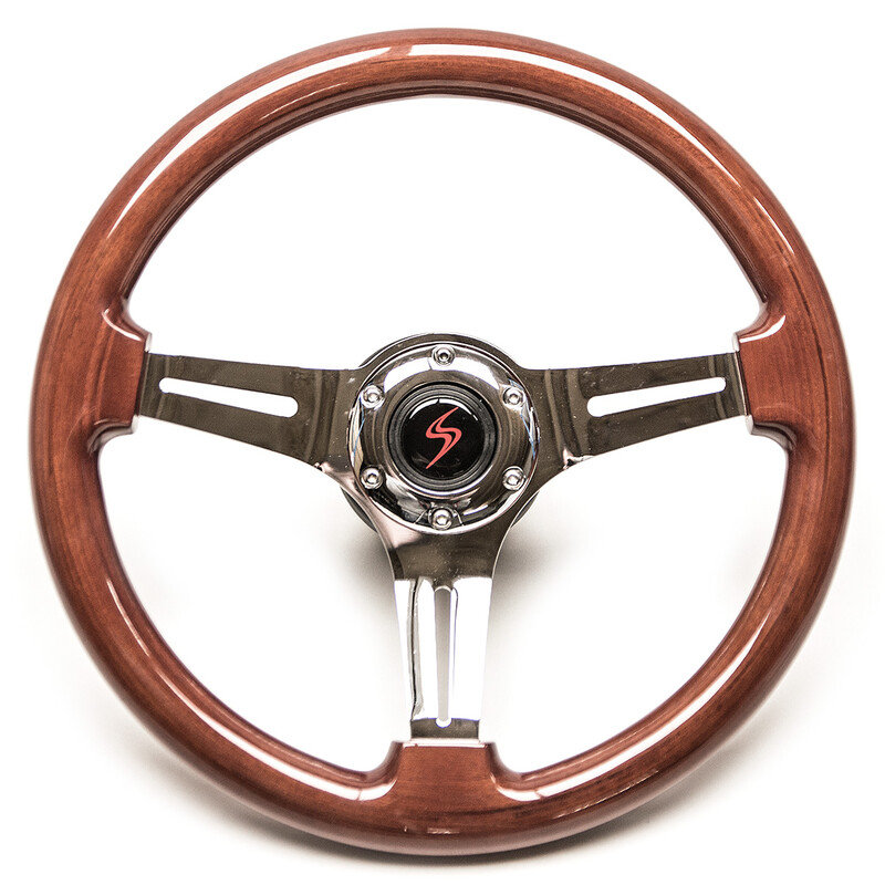 DriftShop Steering Wheel, Wood, Chrome Spokes