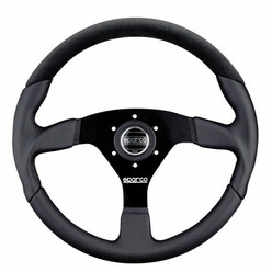 Sparco L505 Flat Steering Wheel, Black Leather, Black Spokes