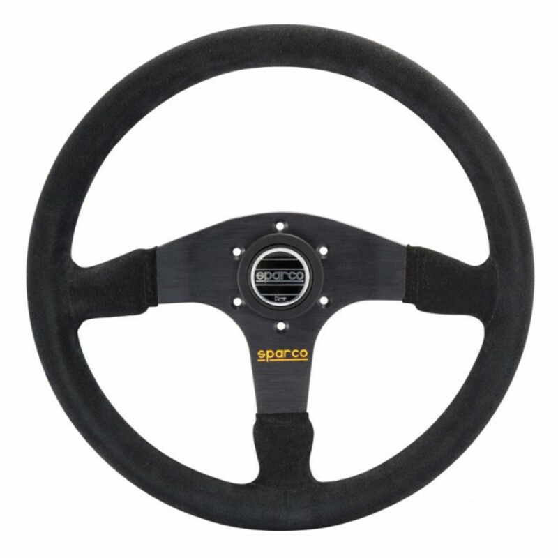 Sparco R375 Steering Wheel (36 mm Dish), Black Suede, Black Spokes