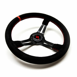 DriftShop Steering Wheel (70 mm Dish), Black Suede, Black Spokes