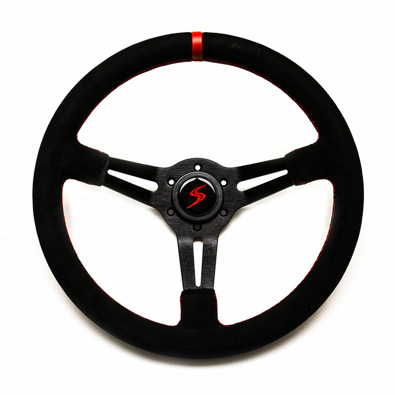 DriftShop Steering Wheel (70 mm Dish), Black Suede, Black Spokes