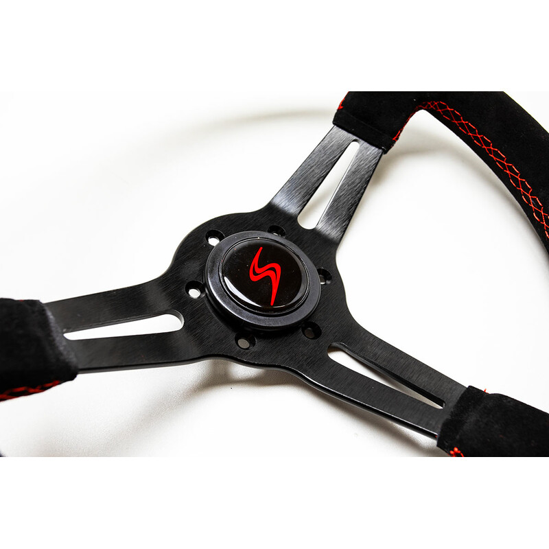 DriftShop Steering Wheel (70 mm Dish), Black Suede, Black Spokes