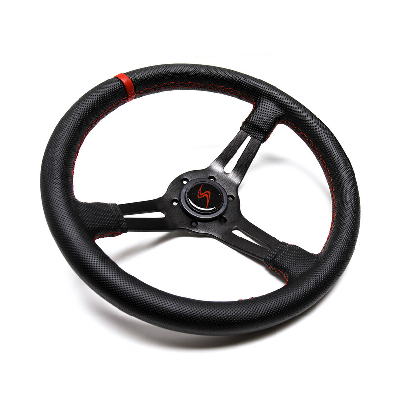 DriftShop Steering Wheel (70 mm Dish), Perforated Leather, Black Spokes