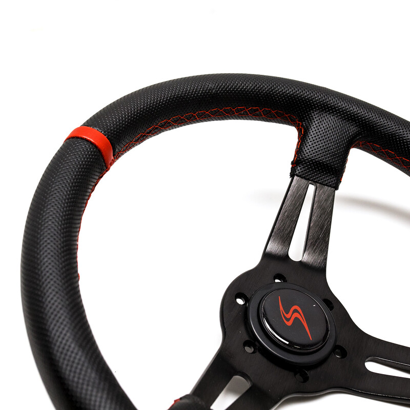 DriftShop Steering Wheel (70 mm Dish), Perforated Leather, Black Spokes