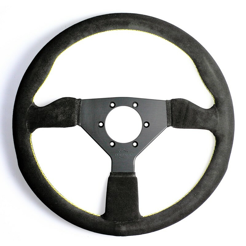Personal Grinta Steering Wheel - 330 mm -  Black Suede, Black Spokes, Yellow Stitching