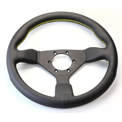 Personal Grinta Steering Wheel - 330 mm -  Black Leather, Black Spokes, Yellow Stitching