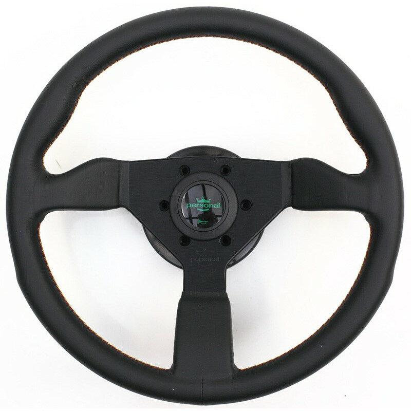 Personal Grinta Steering Wheel - Kingston Edition 330 mm -  Black Leather, Black Spokes, Rasta Stitching