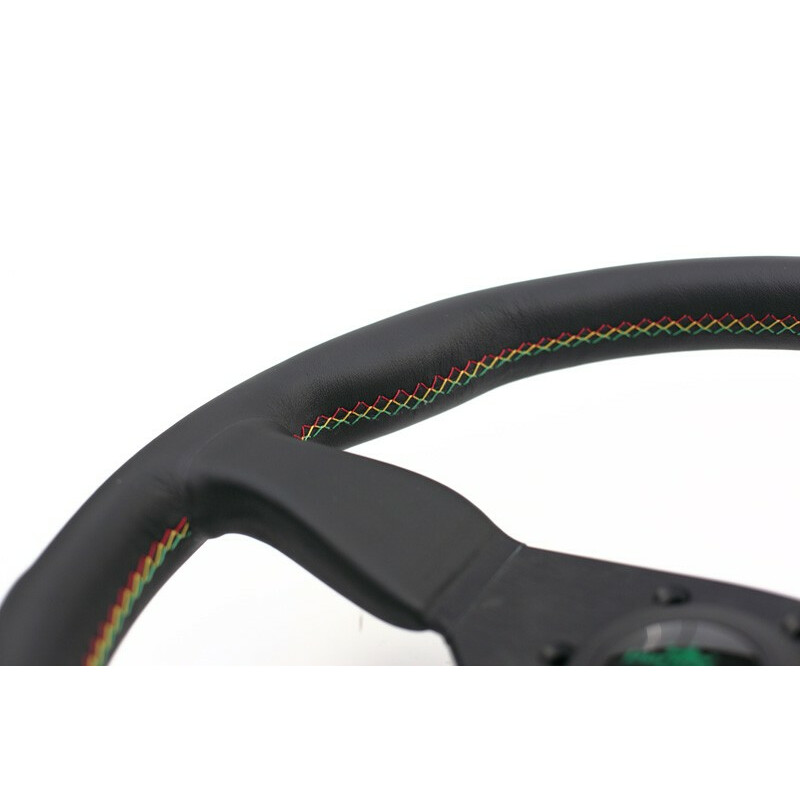 Personal Grinta Steering Wheel - Kingston Edition 330 mm -  Black Leather, Black Spokes, Rasta Stitching