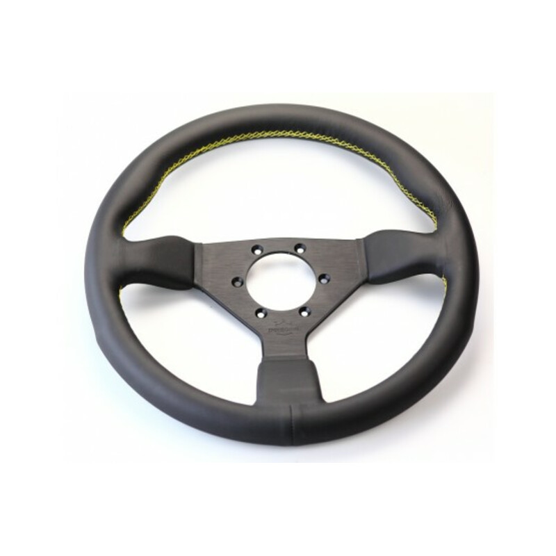 Personal Grinta Steering Wheel - 350 mm -  Black Leather, Black Spokes, Yellow Stitching