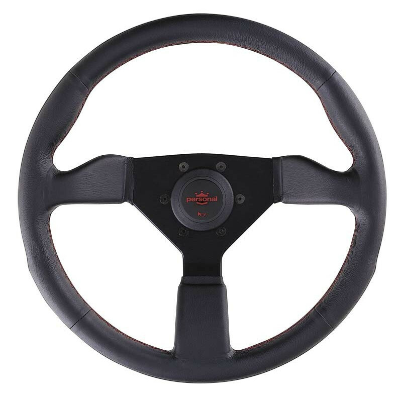 Personal Neo Grinta Steering Wheel - 330 mm -  Black Leather, Black Spokes, Red Stitching